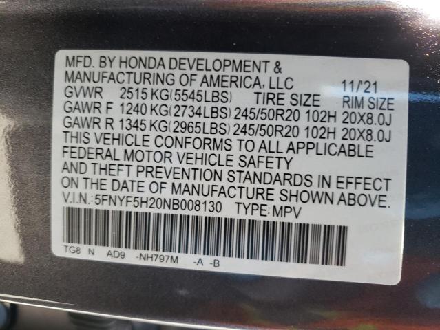 2022 HONDA PILOT SE 5FNYF5H20NB008130