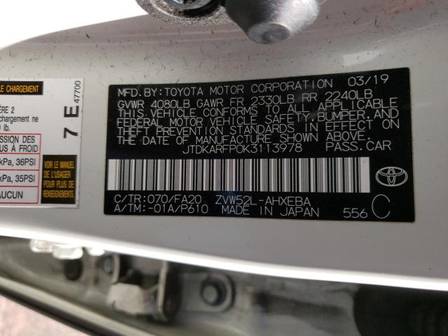 2019 TOYOTA PRIUS PRIM - JTDKARFP0K3113978