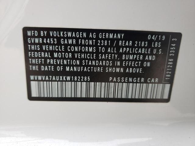 2019 VOLKSWAGEN GOLF R WVWVA7AUXKW182285