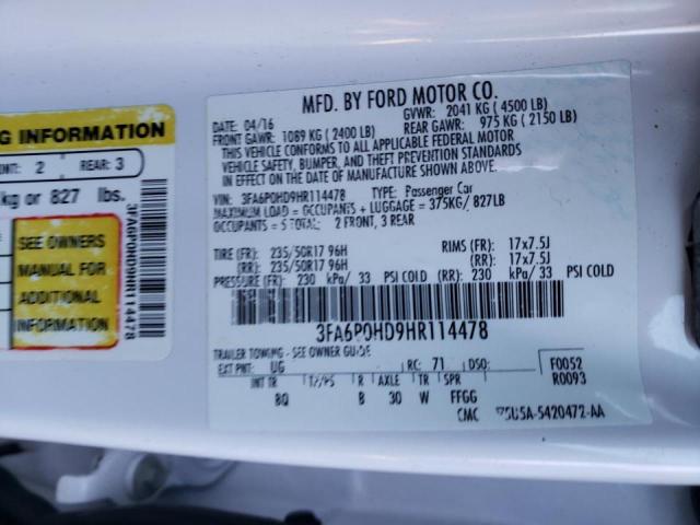 3FA6P0HD9HR114478 Ford Fusion Se 2017. Фото: 9