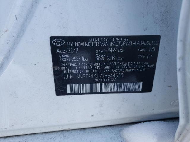 VIN: 5NPE24AF7JH644058 Auction: COPART Lot: 33100532 Location: IL - CHICAGO NORTH 5NPE24AF7JH644058 HYUNDAI SONATA 2018 WHITE Photo 10