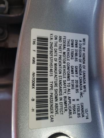 2015 HONDA CIVIC LX 2HGFB2F57FH514615