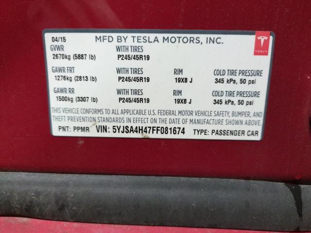 2015 TESLA MODEL S P8 5YJSA4H47FF081674