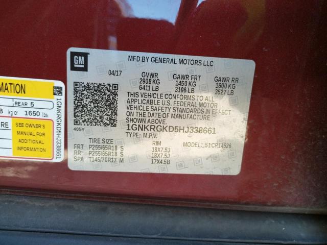 2017 CHEVROLET TRAVERSE L 1GNKRGKD5HJ338661