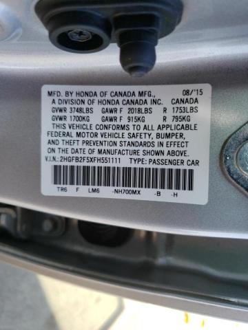2HGFB2F5XFH551111 Honda Civic Lx 2015. Фото: 9