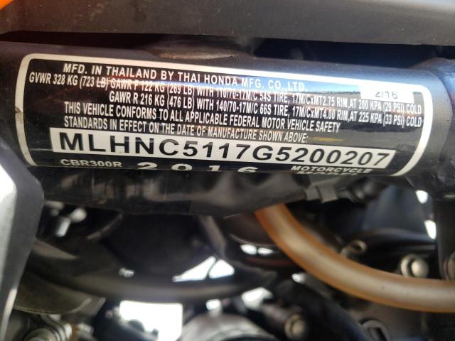 2016 HONDA CBR300 R MLHNC5117G5200207