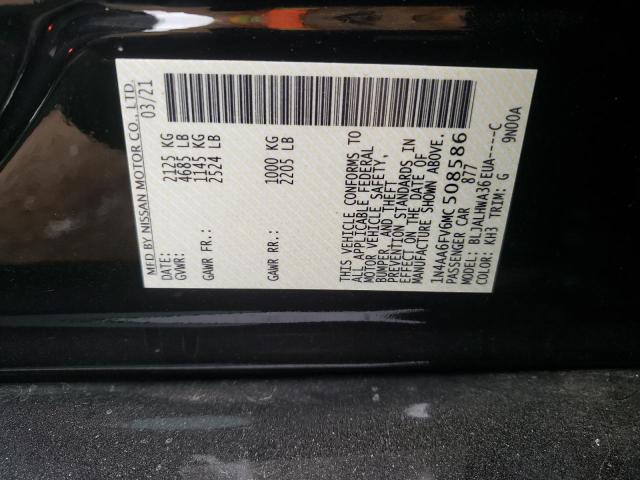 2021 NISSAN MAXIMA PLA 1N4AA6FV6MC508586