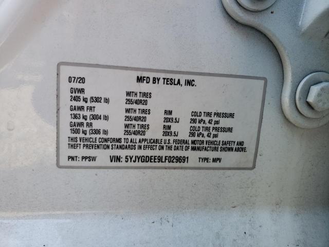 2020 TESLA MODEL Y 5YJYGDEE9LF029691