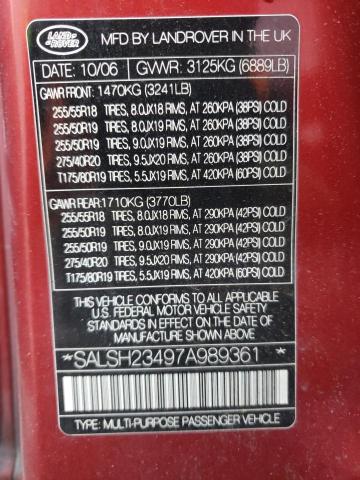 SALSH23497A989361 Land Rover Range Rove 2007. Фото: 9
