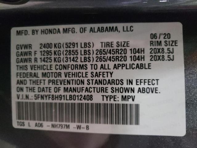 2020 HONDA PASSPORT T 5FNYF8H91LB012408