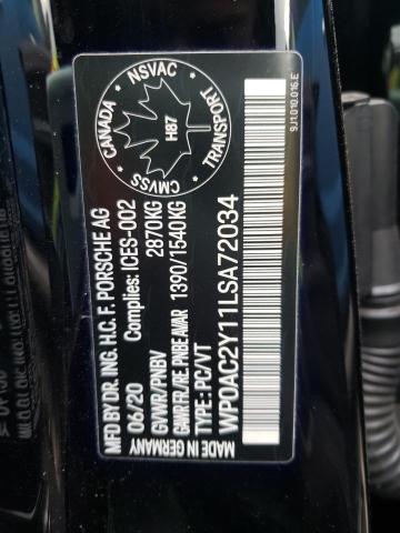 2020 PORSCHE TAYCAN TUR WP0AC2Y11LSA72034
