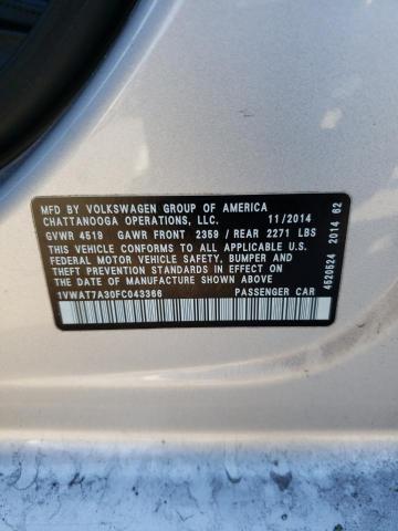 2015 VOLKSWAGEN PASSAT S 1VWAT7A30FC043366