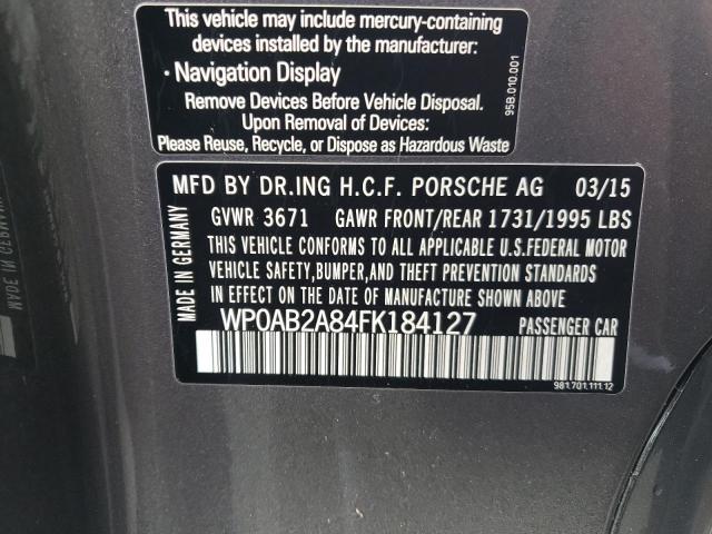 2015 PORSCHE CAYMAN S WP0AB2A84FK184127