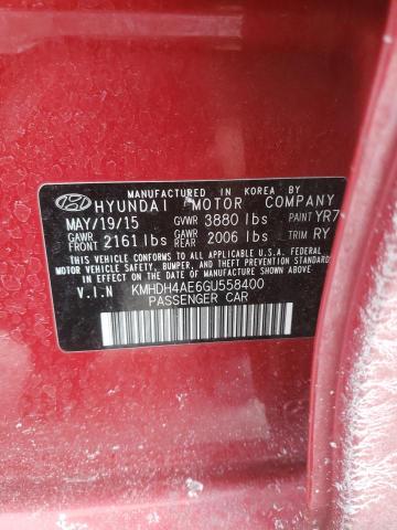 KMHDH4AE6GU558400 Hyundai Elantra Se 2016. Фото: 9