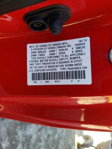 2018 HONDA CIVIC SI 2HGFC3A51JH754729