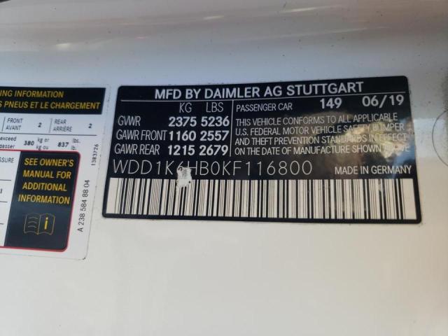 2019 MERCEDES-BENZ E 450 WDD1K6HB0KF116800