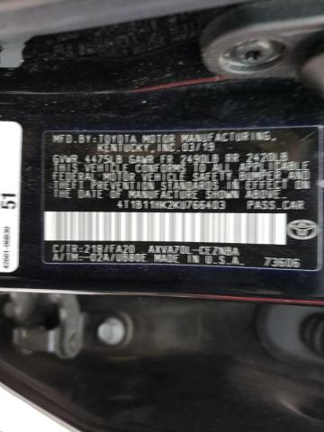 2019 TOYOTA CAMRY 4C 4T1B11HK2KU766403