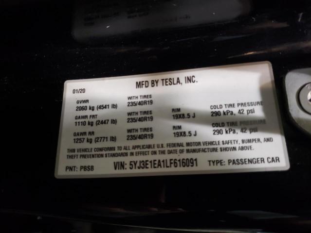 2020 TESLA MODEL 3 5YJ3E1EA1LF616091