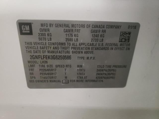 2016 CHEVROLET EQUINOX LT 2GNFLFEK0G6250586