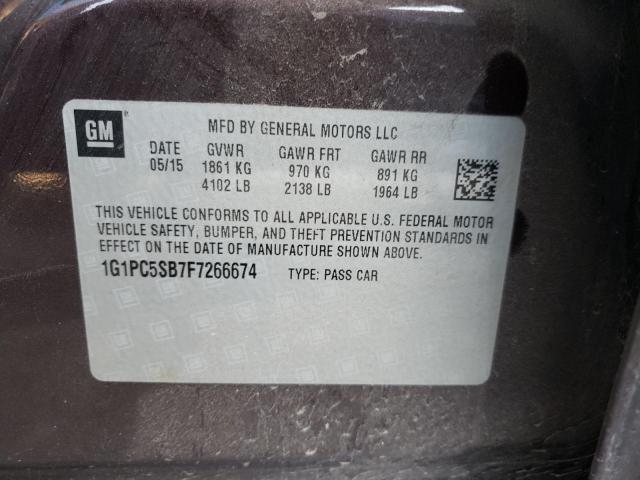 1G1PC5SB7F7266674 Chevrolet Cruze Lt 2015. Фото: 9