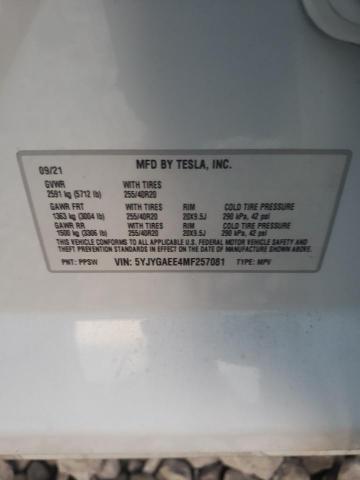 2021 TESLA MODEL Y 5YJYGAEE4MF257081