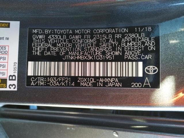 2019 TOYOTA C-HR XLE JTNKHMBX3K1031951