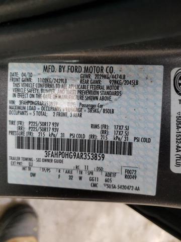 3FAHP0HG9AR353859 Ford Fusion Se 2010. Фото: 9