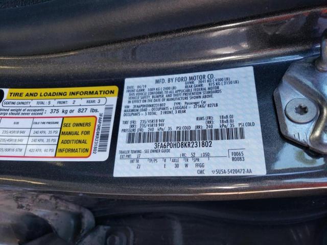 2019 FORD FUSION SE 3FA6P0HD8KR231802