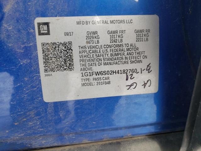2017 CHEVROLET BOLT EV LT 1G1FW6S02H4182760