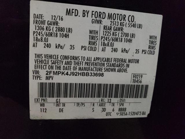2FMPK4J92HBB33698 Ford Edge Sel 2017. Фото: 9
