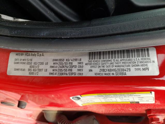 2016 FIAT 500L EASY ZFBCFABH1GZ038429