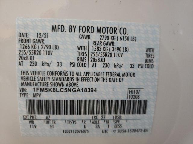 2022 FORD EXPLORER K 1FM5K8LC5NGA18394