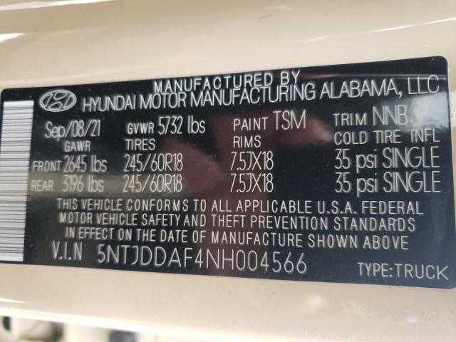 2022 HYUNDAI SANTA CRUZ 5NTJDDAF4NH004566