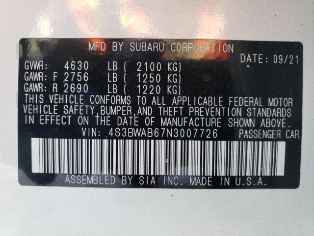 2022 SUBARU LEGACY 4S3BWAB67N3007726