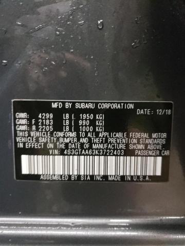2019 SUBARU IMPREZA 4S3GTAA63K3722403
