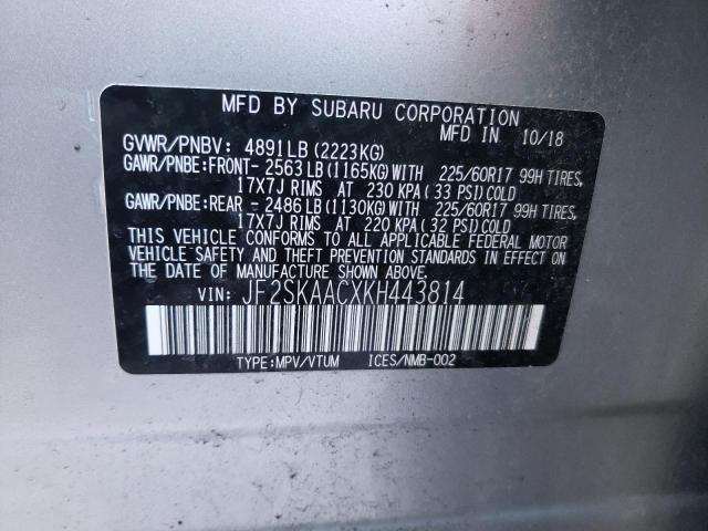 2019 SUBARU FORESTER JF2SKAACXKH443814