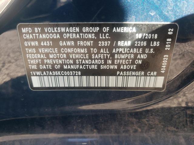 2019 VOLKSWAGEN PASSAT WOL 1VWLA7A35KC003728