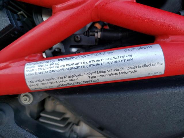 2012 DUCATI MONSTER 69 ZDM1RADN5CB052632