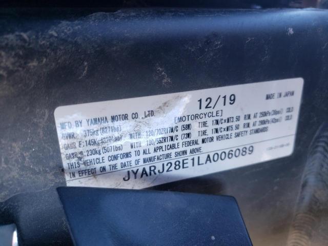 2020 YAMAHA YZFR6 JYARJ28E1LA006089