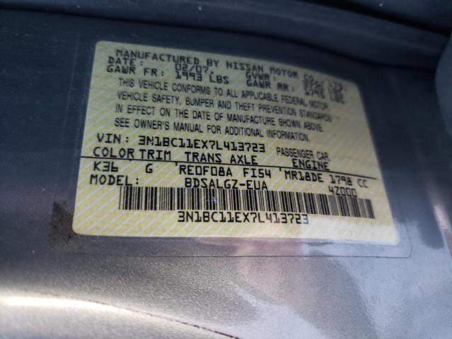3N1BC11EX7L413723 Nissan Versa S 2007. Фото: 9