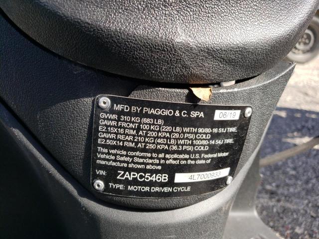 2020 PIAGGIO SCOOTER ZAPC546B4L7000933