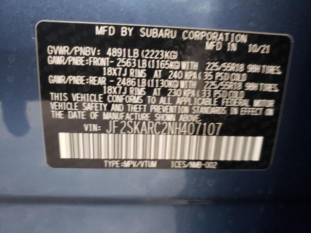 2022 SUBARU FORESTER JF2SKARC2NH407107