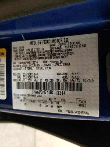 2017 FORD FUSION SE 3FA6P0H74HR113314