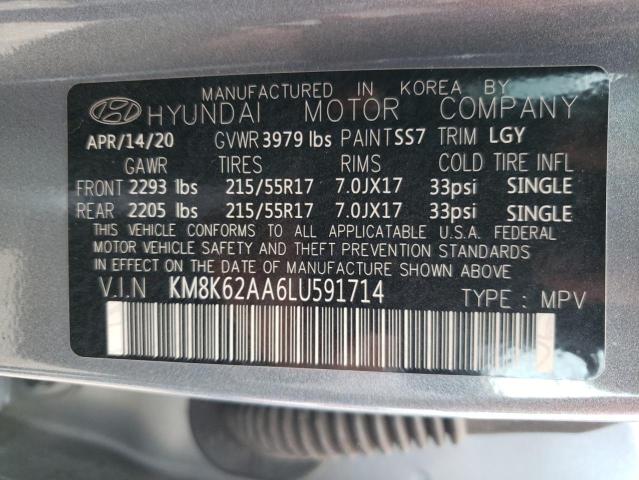 2020 HYUNDAI KONA SEL P KM8K62AA6LU591714