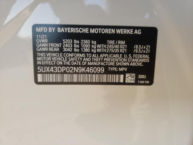 2022 BMW X3 SDRIVE3 - 5UX43DP02N9K46099