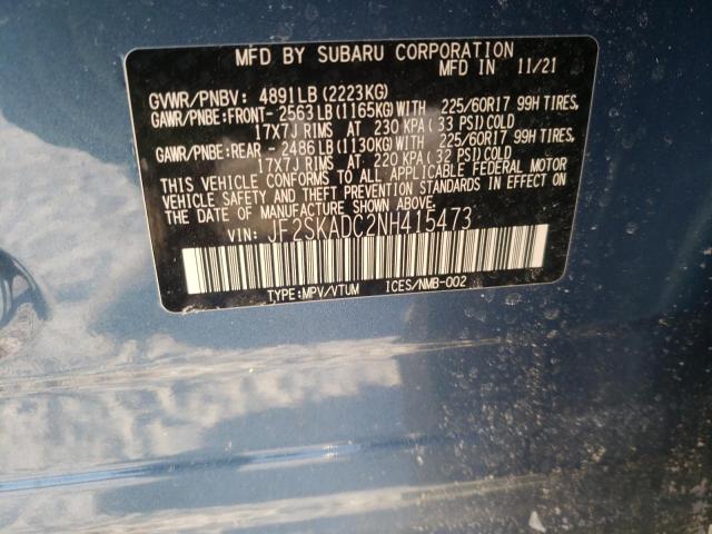 2022 SUBARU FORESTER JF2SKADC2NH415473