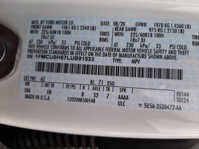 2020 FORD ESCAPE SEL 1FMCU0H67LUB91533