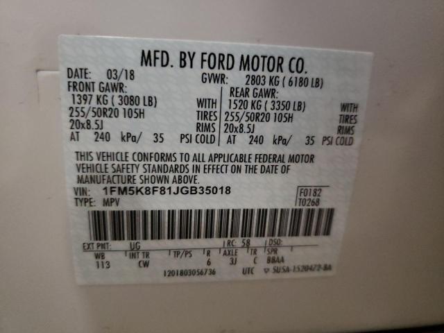 2018 FORD EXPLORER L 1FM5K8F81JGB35018