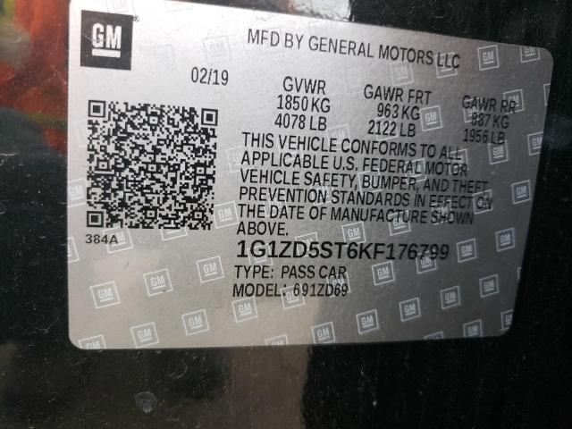 2019 CHEVROLET MALIBU LT 1G1ZD5ST6KF176799