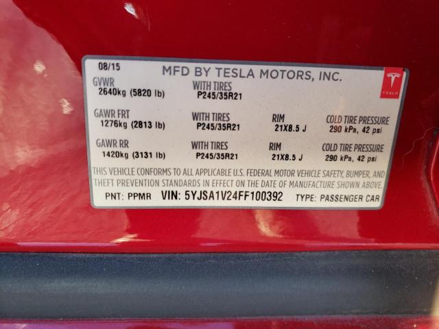 2015 TESLA MODEL S 90 5YJSA1V24FF100392
